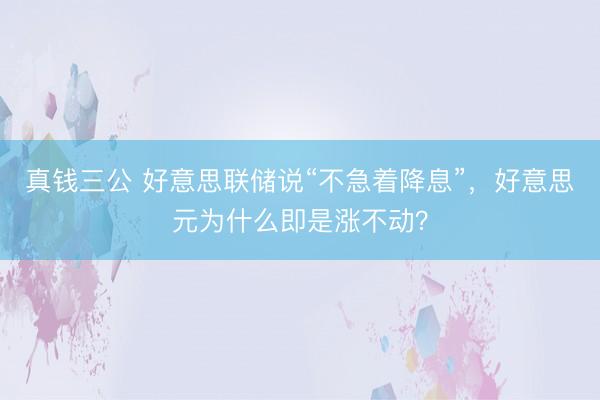真钱三公 好意思联储说“不急着降息”，好意思元为什么即是涨不动？