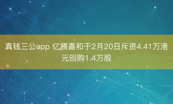 真钱三公app 亿腾嘉和于2月20日斥资4.41万港元回购1.4万股