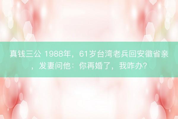 真钱三公 1988年，61岁台湾老兵回安徽省亲，发妻问他：你再婚了，我咋办？