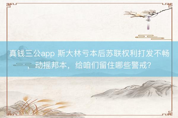 真钱三公app 斯大林亏本后苏联权利打发不畅,动摇邦本,给咱们留住哪些警戒?