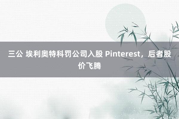 三公 埃利奥特科罚公司入股 Pinterest，后者股价飞腾