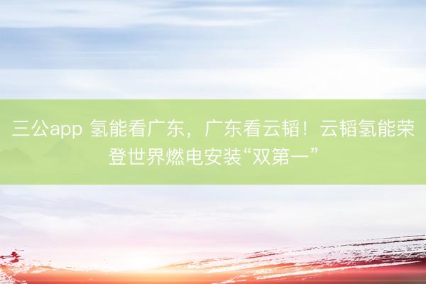 三公app 氢能看广东，广东看云韬！云韬氢能荣登世界燃电安装“双第一”