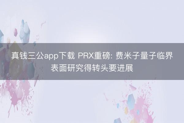 真钱三公app下载 PRX重磅: 费米子量子临界表面研究得转头要进展
