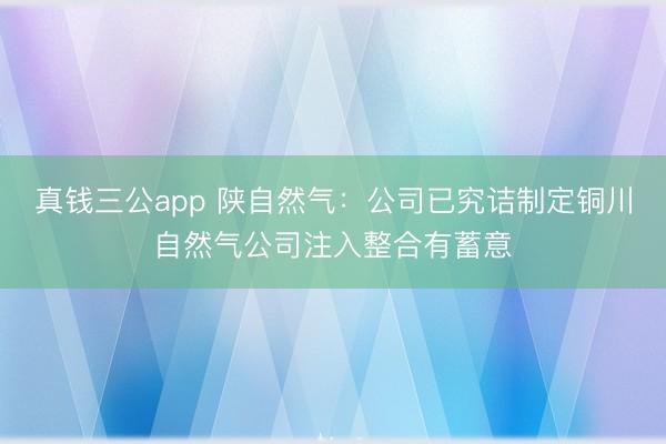 真钱三公app 陕自然气：公司已究诘制定铜川自然气公司注入整合有蓄意