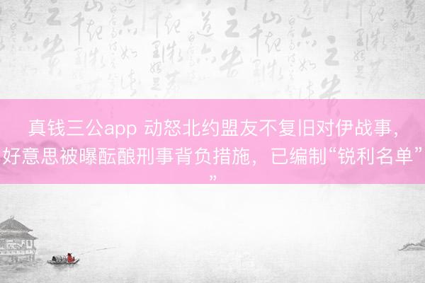 真钱三公app 动怒北约盟友不复旧对伊战事，好意思被曝酝酿刑事背负措施，已编制“锐利名单”