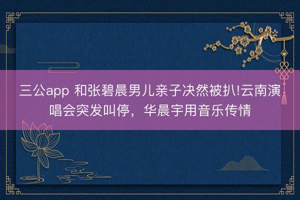 三公app 和张碧晨男儿亲子决然被扒!云南演唱会突发叫停，华晨宇用音乐传情